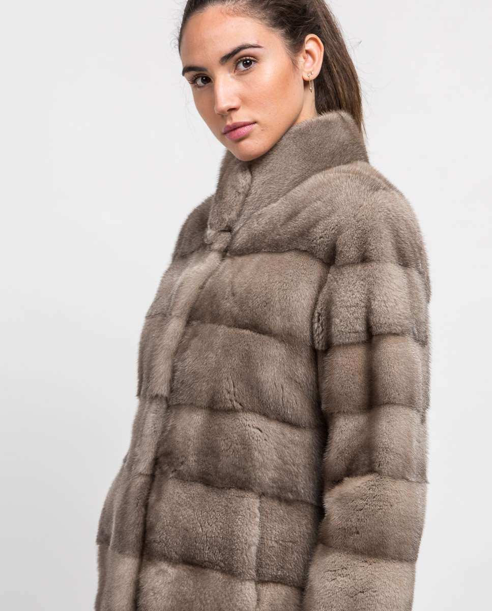 Chaqueta de pelo de mujer de visón con cuello levantado - De la Roca - Marrón Marrón-3