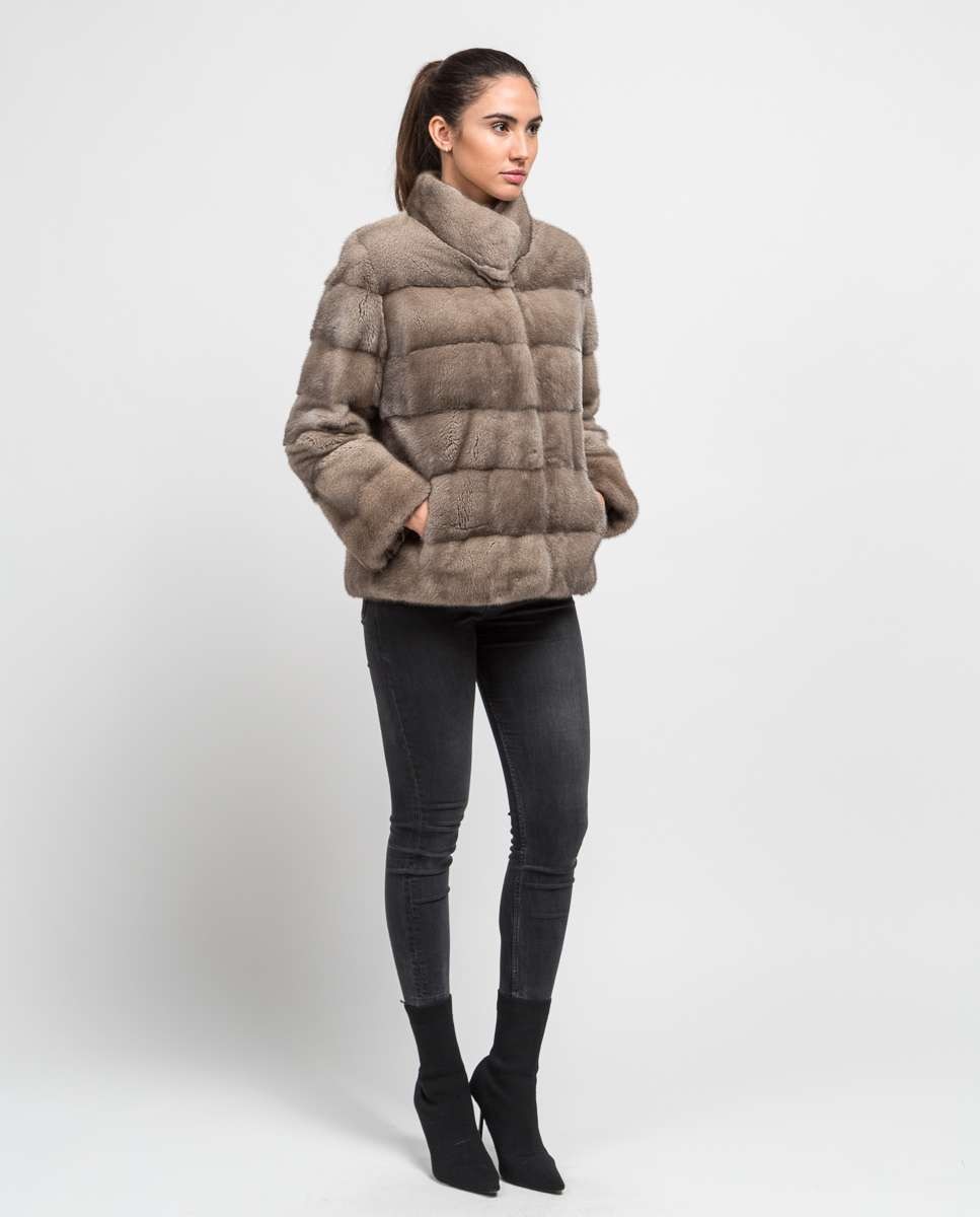 Chaqueta de pelo de mujer de visón con cuello levantado - De la Roca - Marrón Marrón-4