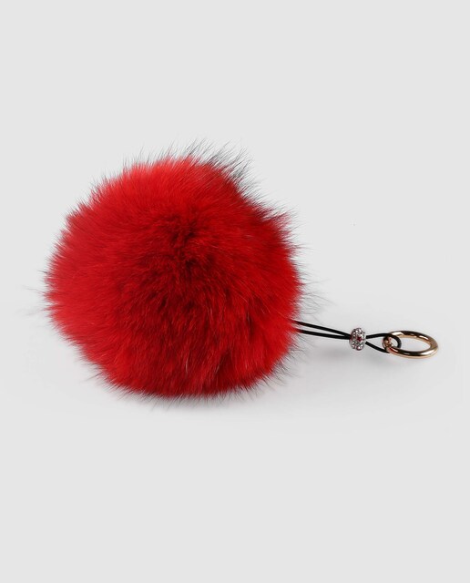Imagen 0 de Llavero de pelo de zorro estilo pompón en color rojo