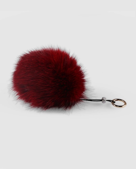 Imagen 0 de Llavero de pelo de zorro estilo pompón en color granate