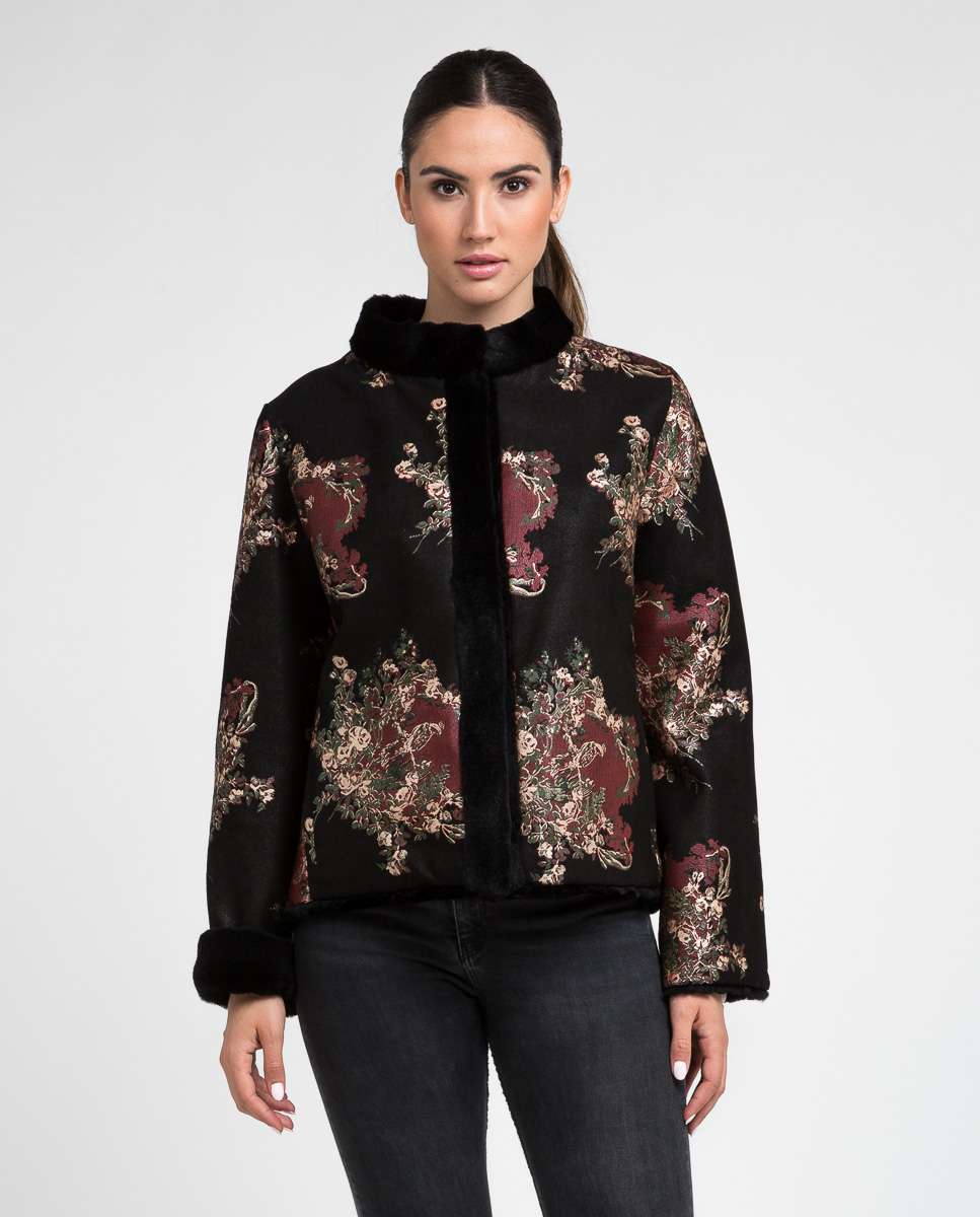 Chaqueta de mujer de ante reversible con estampado y rex rasado - De la Roca - Negro Negro-1