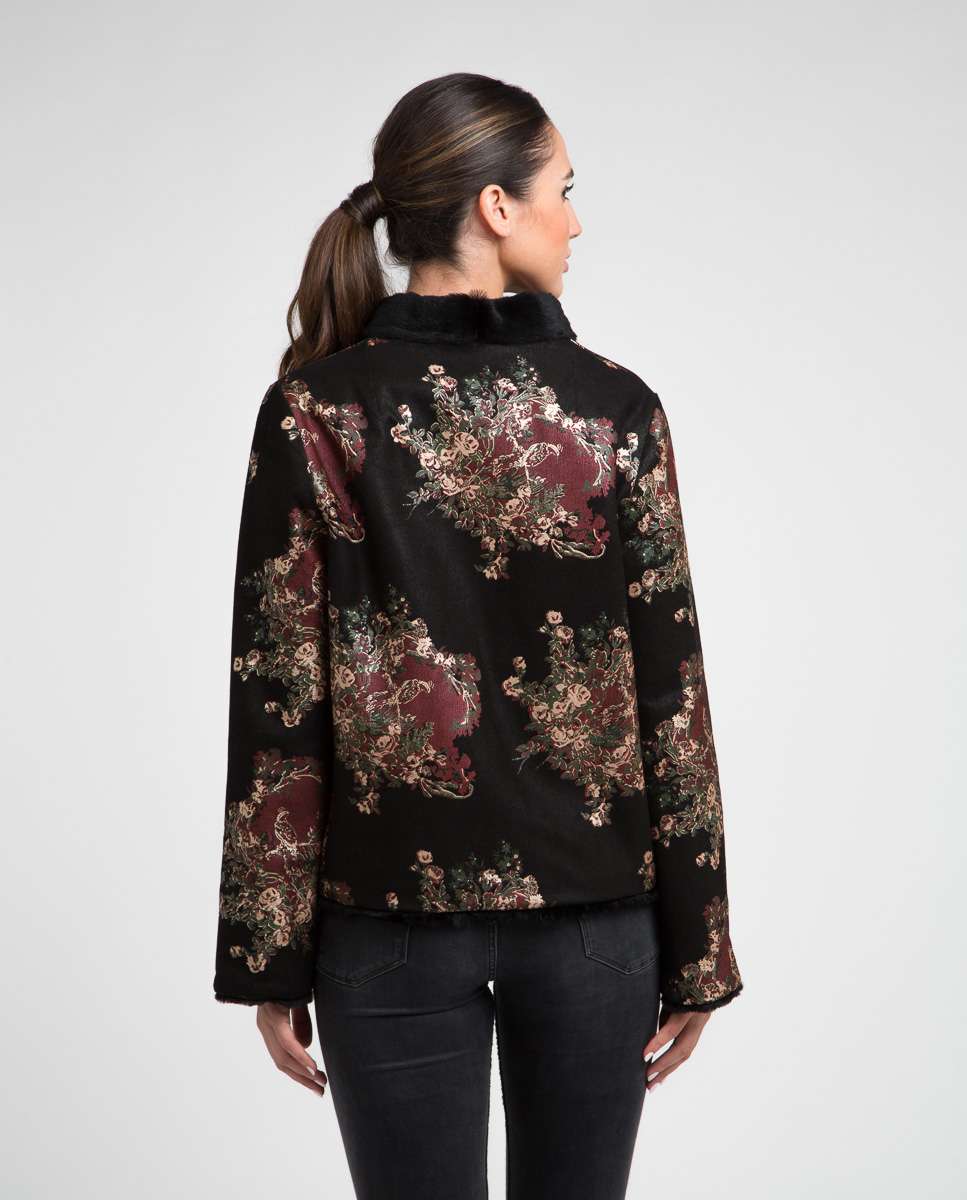 Chaqueta de mujer de ante reversible con estampado y rex rasado - De la Roca - Negro Negro-2