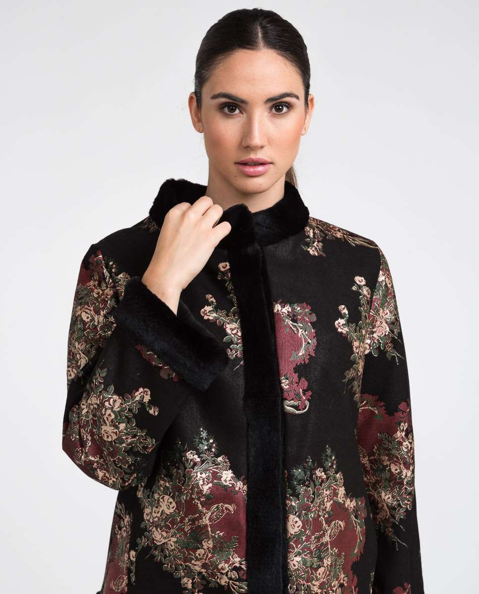 Chaqueta de mujer de ante reversible con estampado y rex rasado - De la Roca - Negro Negro-3