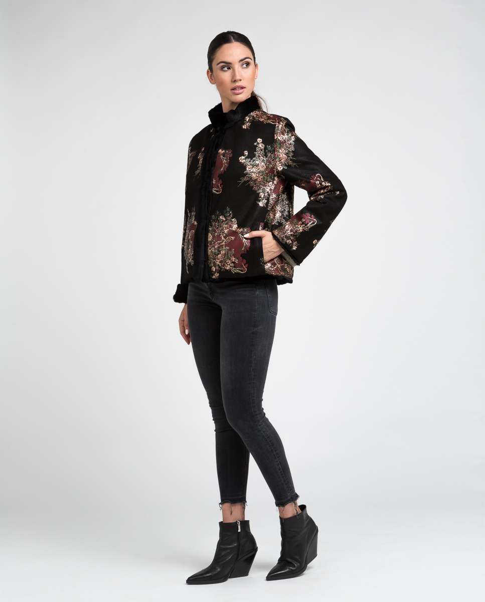 Chaqueta de mujer de ante reversible con estampado y rex rasado - De la Roca - Negro Negro-4