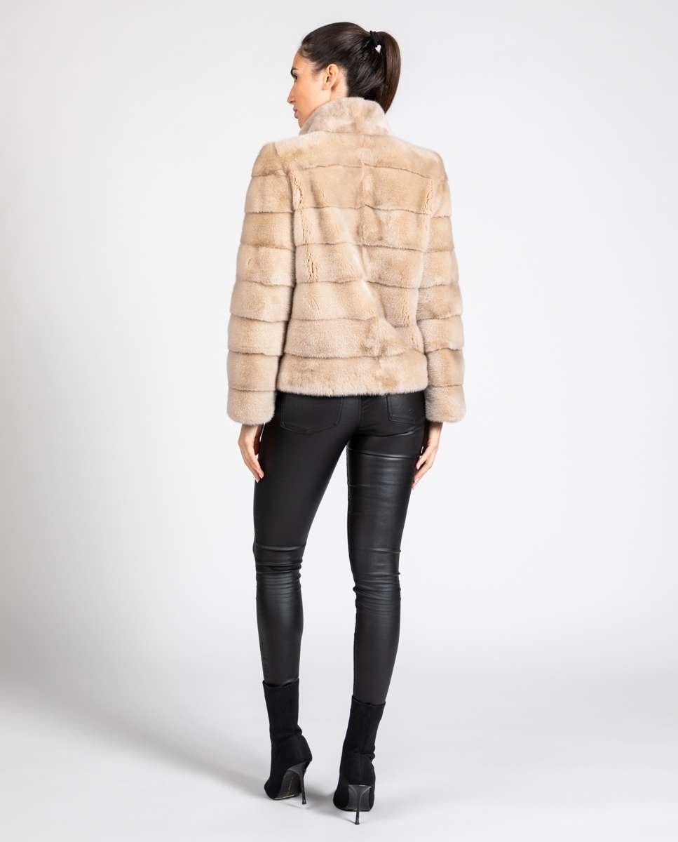 Chaqueta de pelo de mujer de visón con cuello levantado - De la Roca - Beige Beige-2