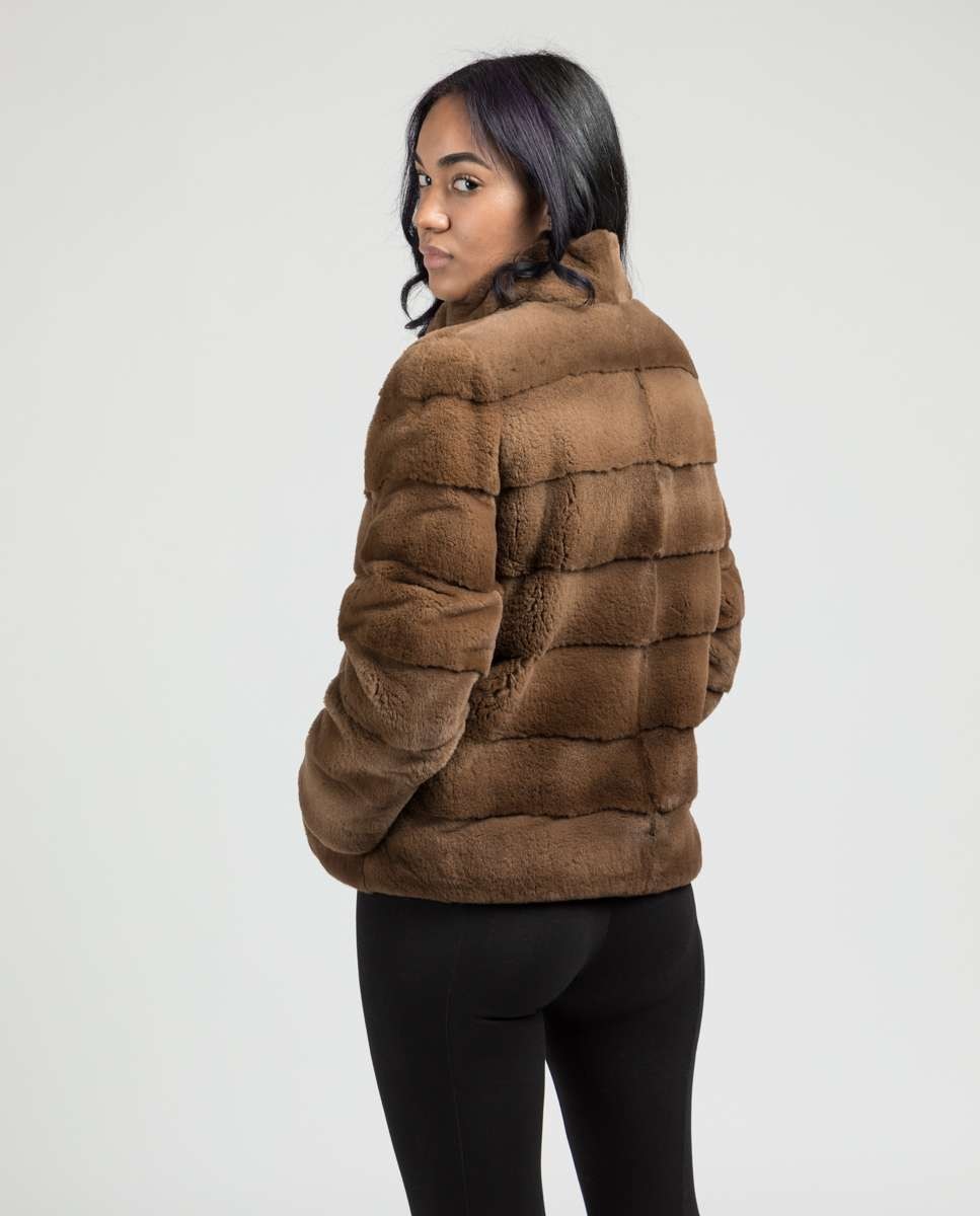 Chaqueta de pelo de mujer de visón con diseño horizontal - De la Roca - Marrón claro Marrón claro-2