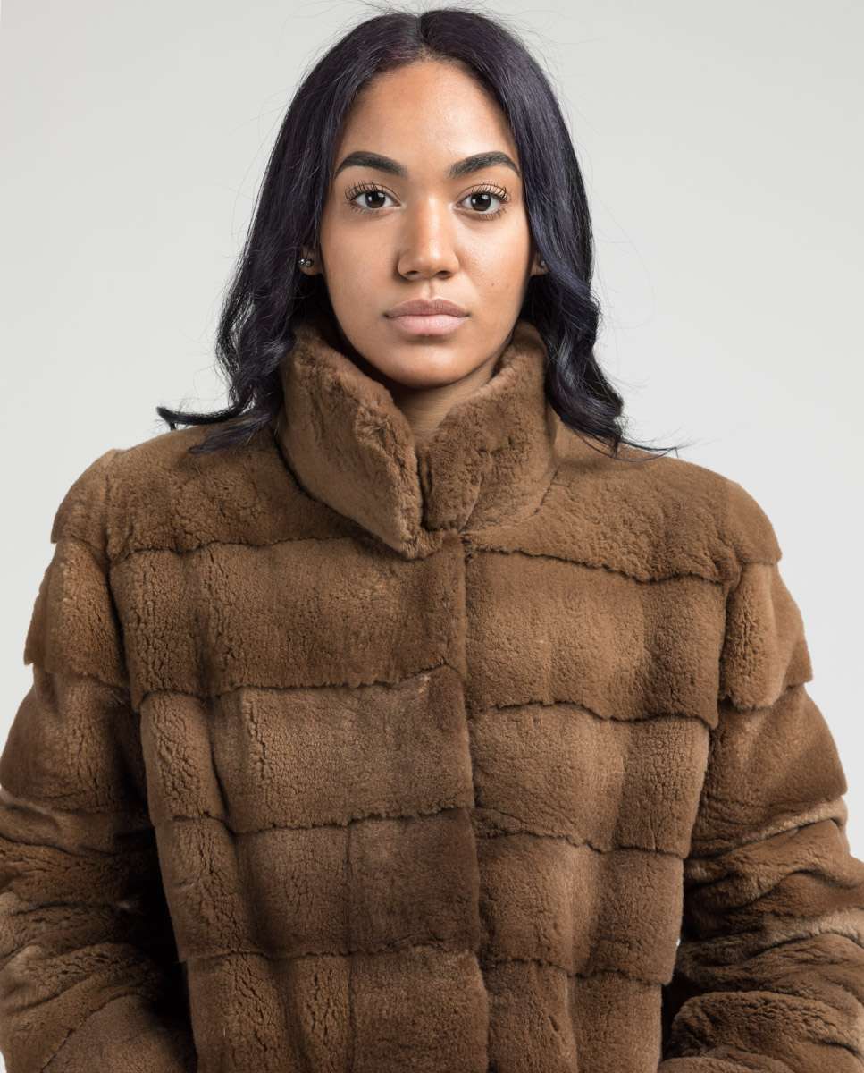 Chaqueta de pelo de mujer de visón con diseño horizontal - De la Roca - Marrón claro Marrón claro-3