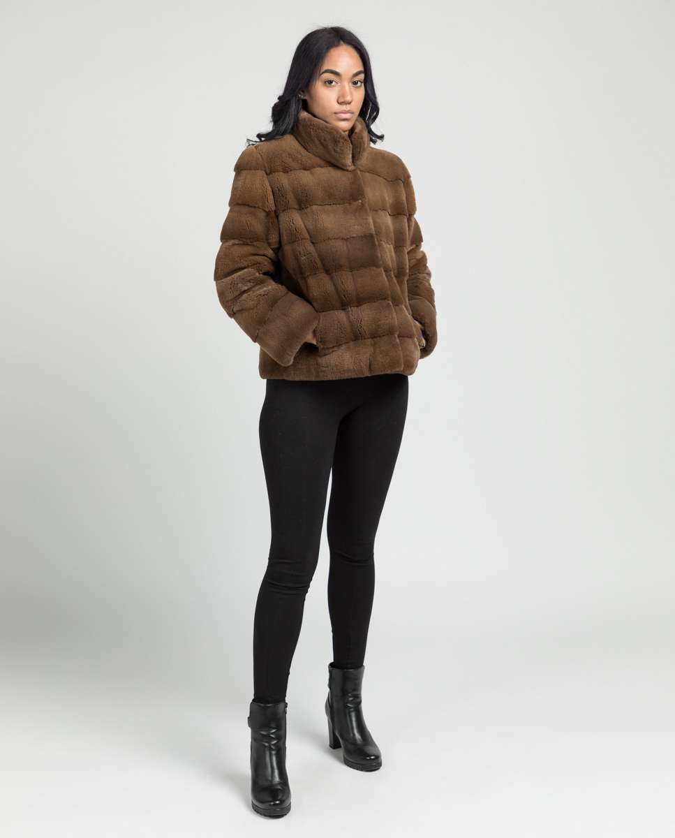 Chaqueta de pelo de mujer de visón con diseño horizontal - De la Roca - Marrón claro Marrón claro-4