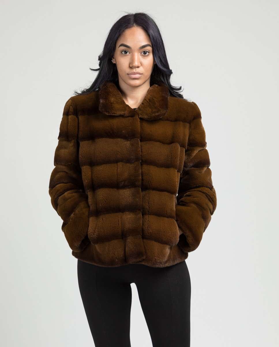 Chaqueta de pelo de mujer de visón con diseño horizontal - De la Roca - Marrón oscuro Marrón oscuro-1