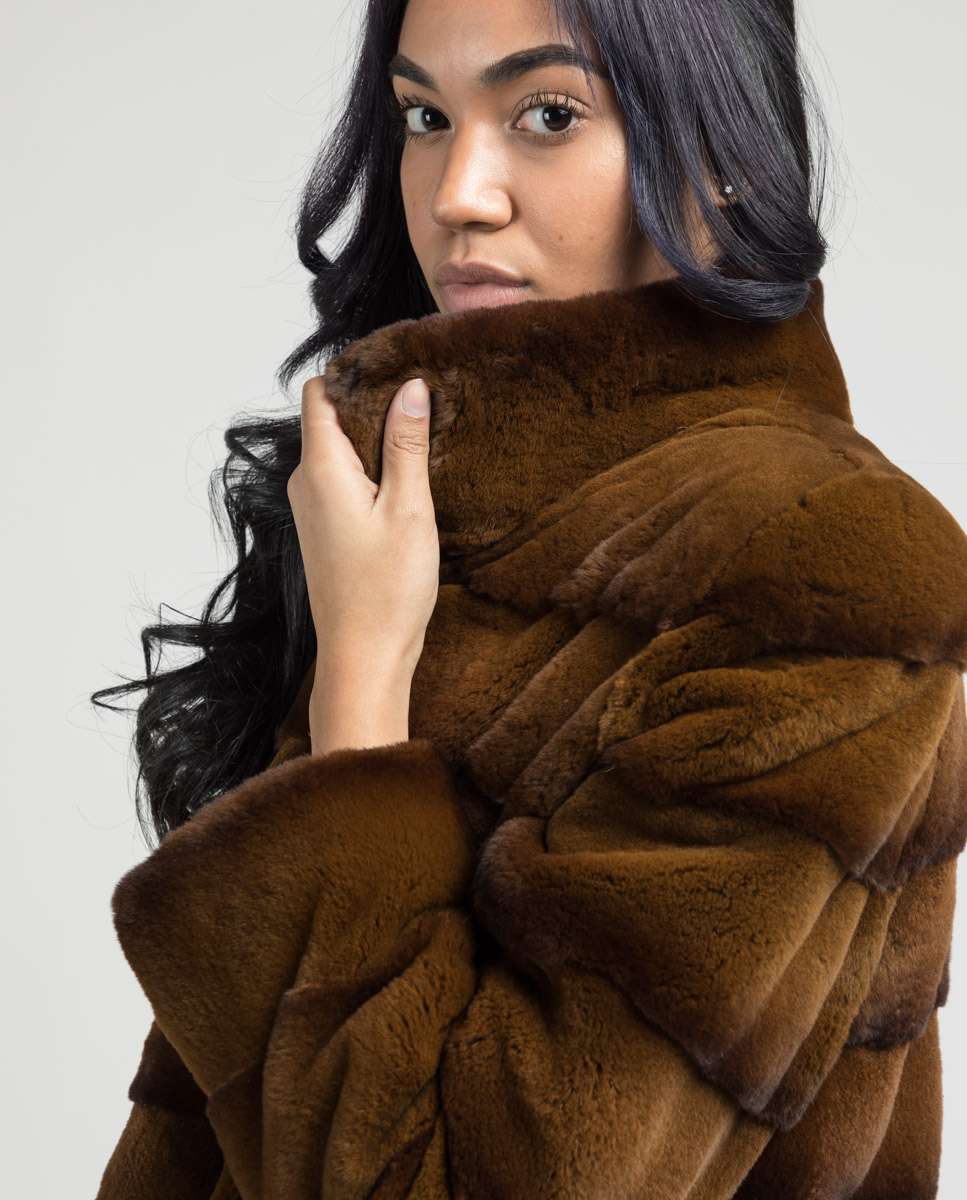 Chaqueta de pelo de mujer de visón con diseño horizontal - De la Roca - Marrón oscuro Marrón oscuro-3