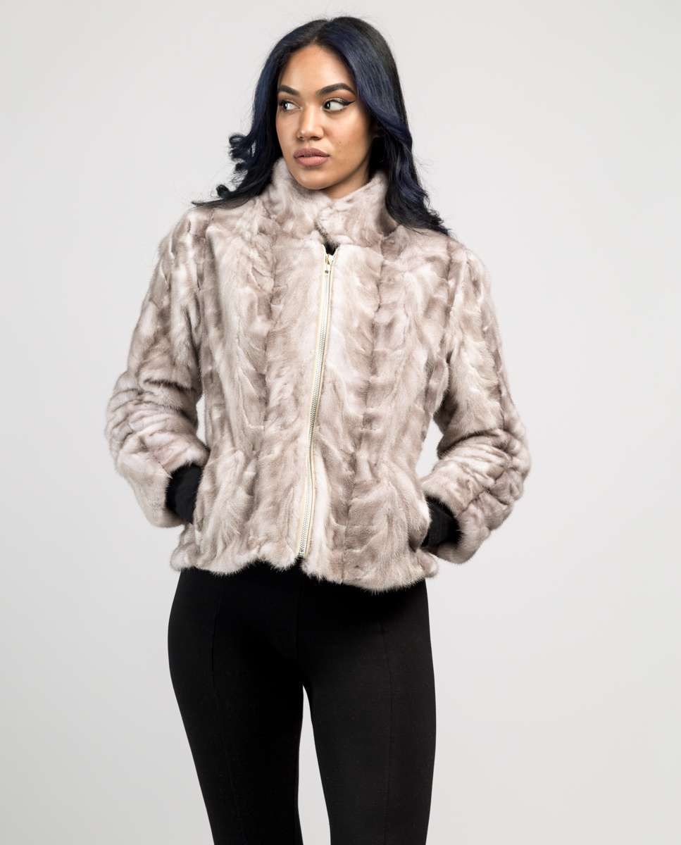 Chaqueta de pelo de mujer de visón con cuello levantado - De la Roca - Beige Beige-1