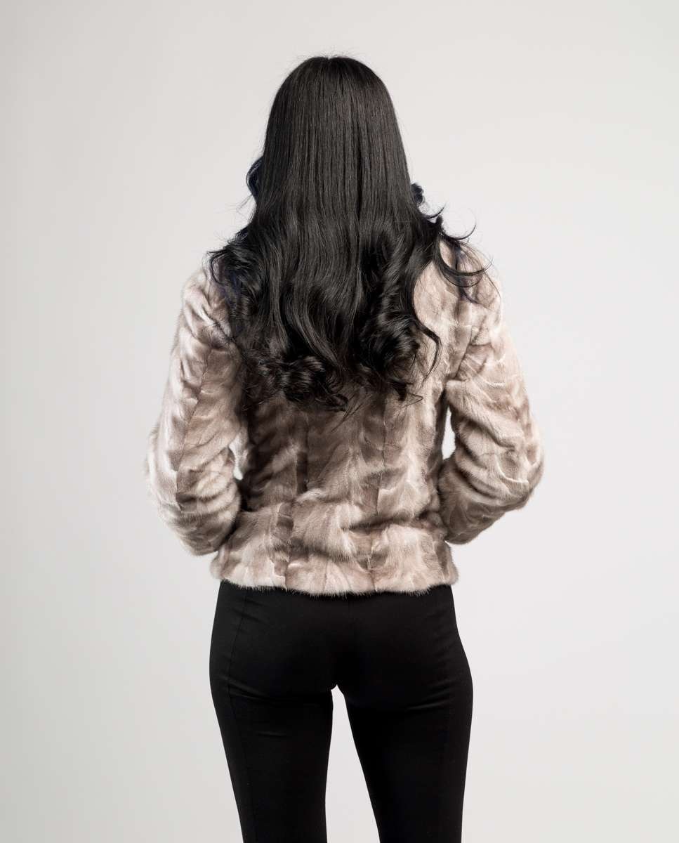 Chaqueta de pelo de mujer de visón con cuello levantado - De la Roca - Beige Beige-2