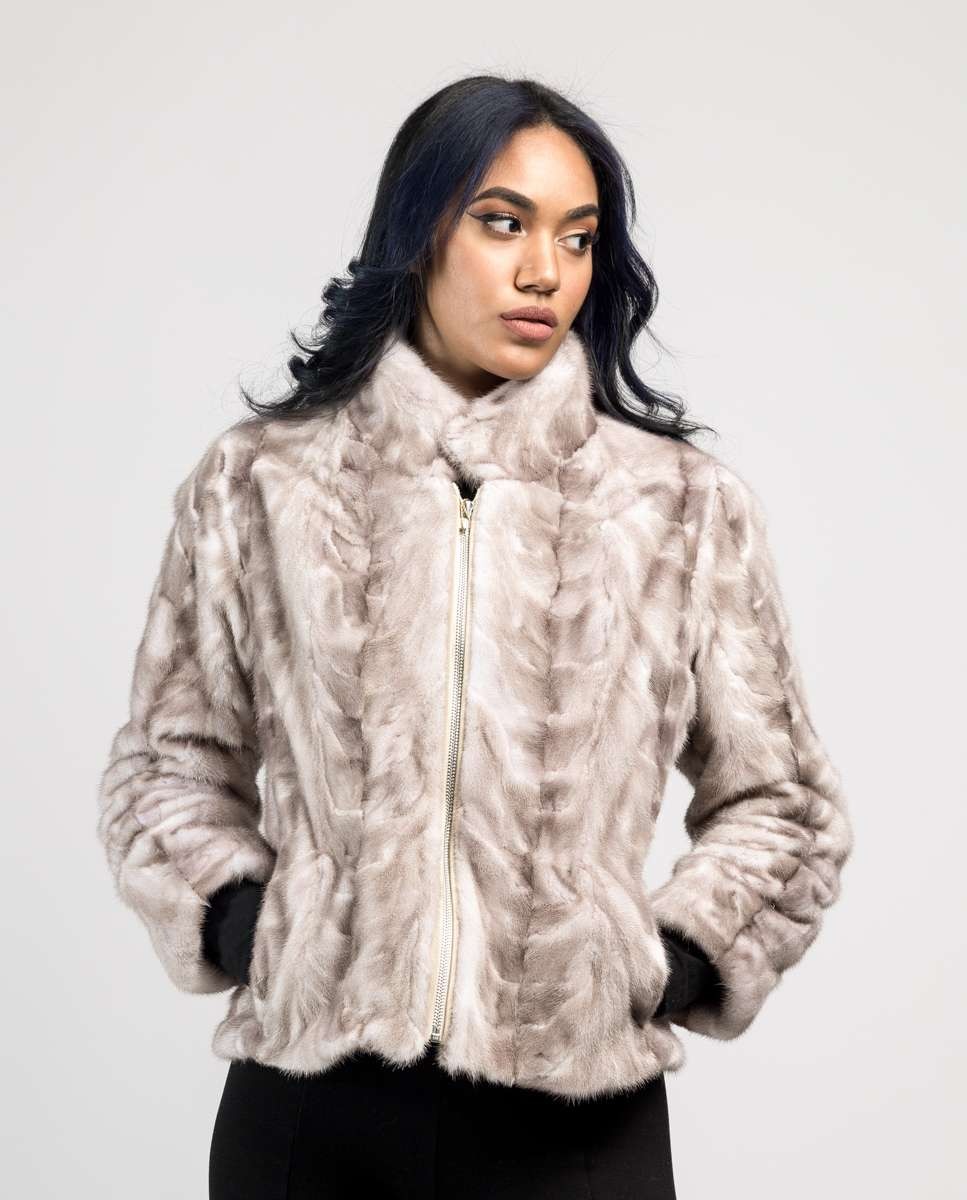 Chaqueta de pelo de mujer de visón con cuello levantado - De la Roca - Beige Beige-3