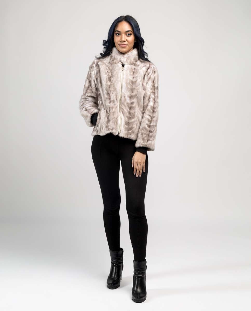 Chaqueta de pelo de mujer de visón con cuello levantado - De la Roca - Beige Beige-4