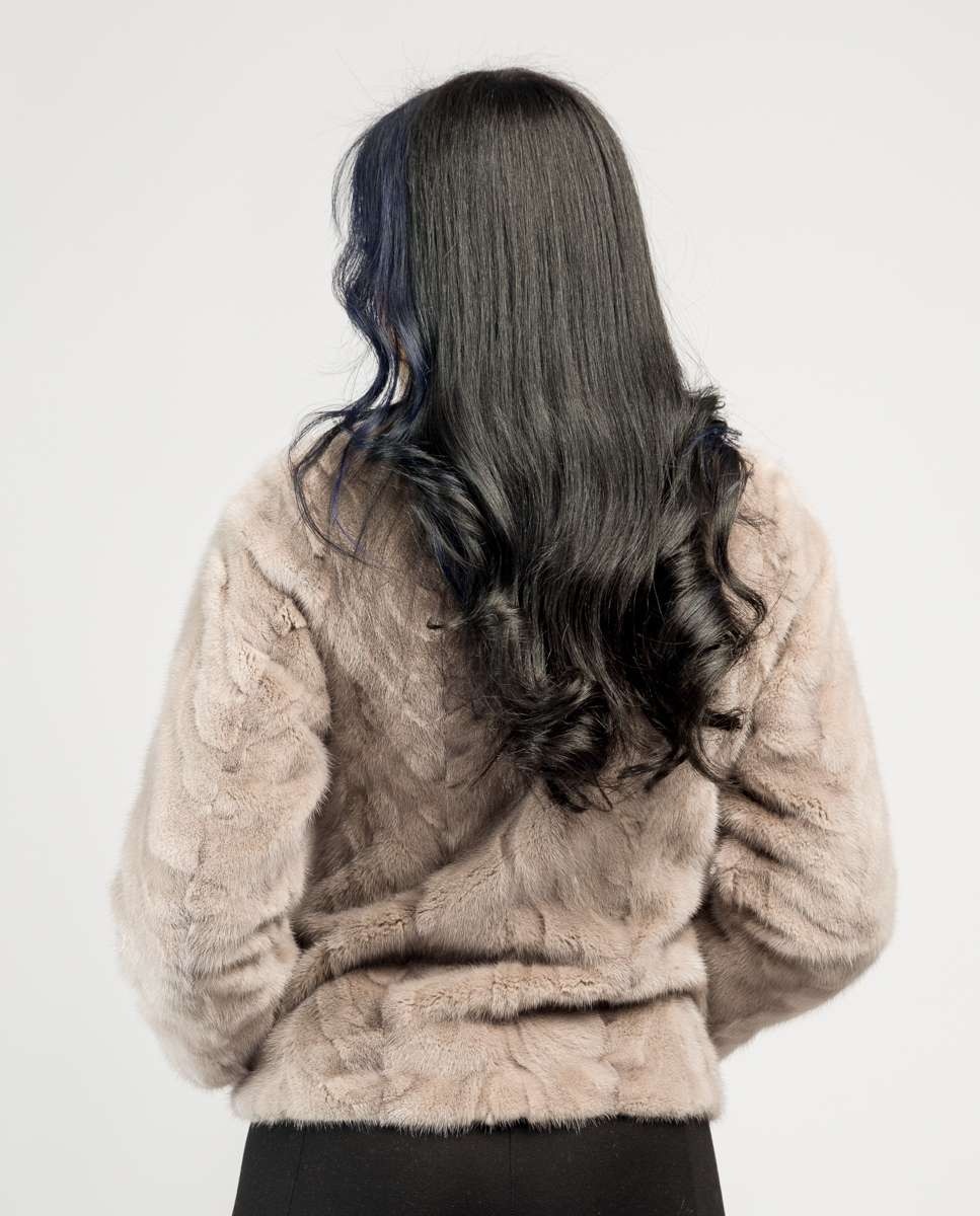 Chaqueta de pelo de mujer de visón con cuello levantado - De la Roca - Beige / Blanco Beige / Blanco-2