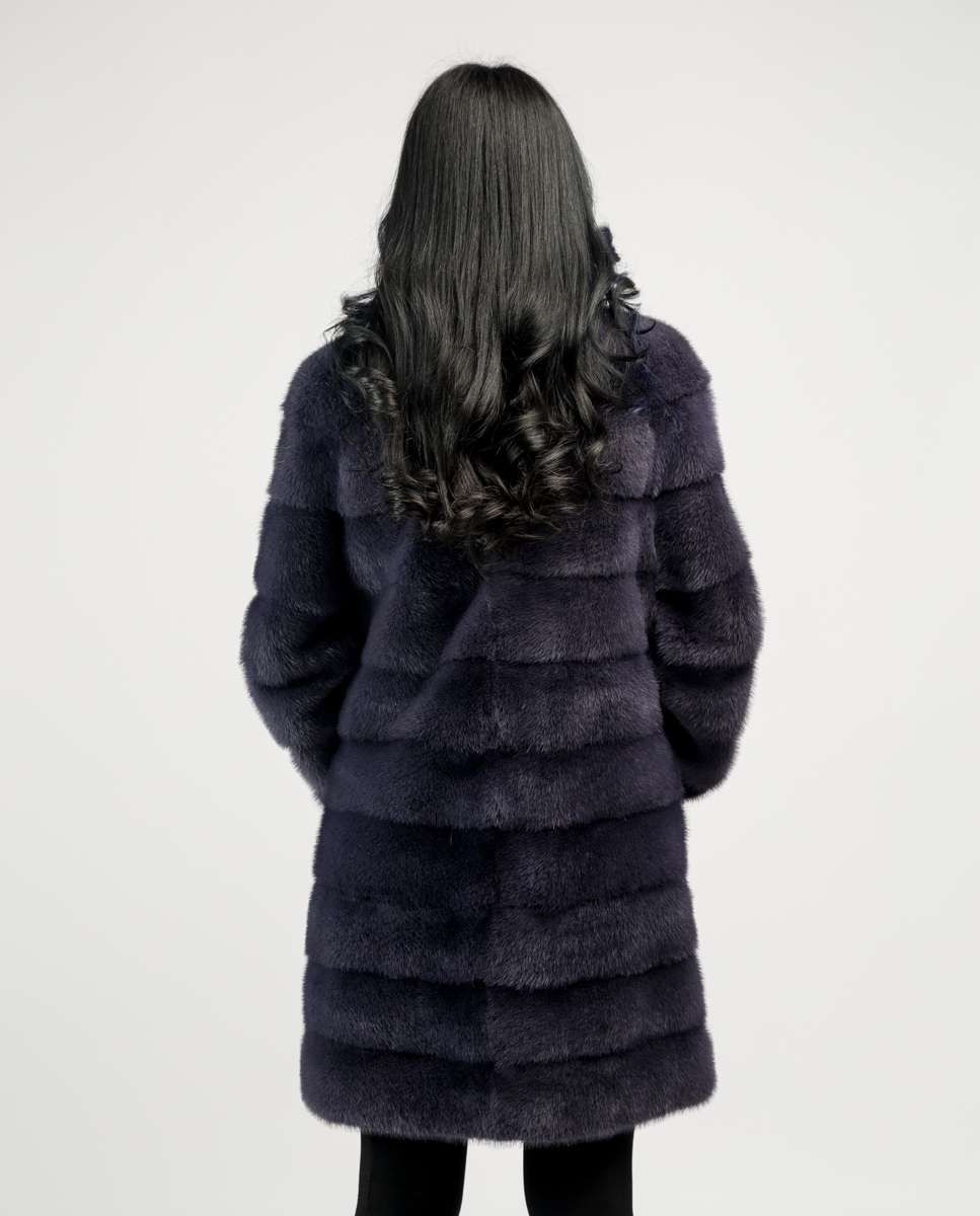 Abrigo de pelo de mujer de visón reversible con bolsillos - De la Roca - Gris oscuro Gris oscuro-2