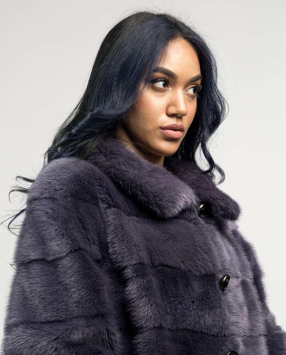 Abrigo de pelo de mujer de visón reversible con bolsillos - De la Roca - Gris oscuro Gris oscuro-3