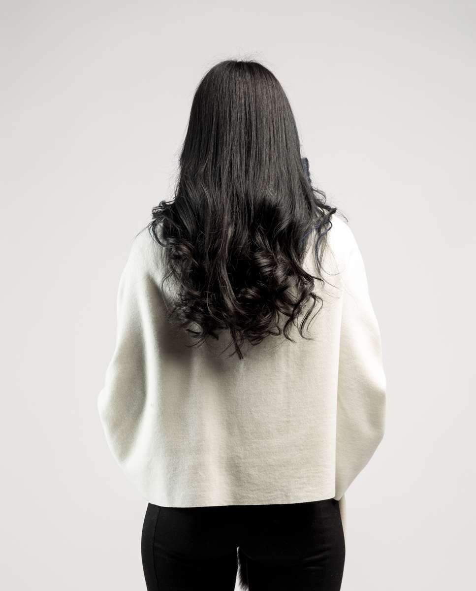 Capa de mujer de lana con ribete de zorro - De la Roca - Blanco / Negro Blanco / Negro-2