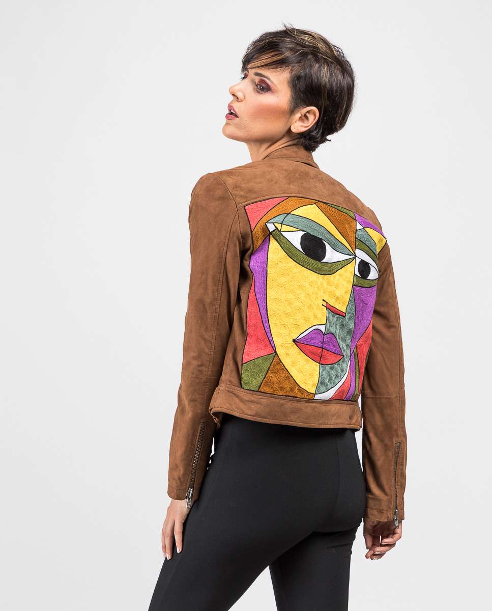 Cazadora de mujer de ante con estampado trasero - De la Roca - Marrón Marrón-2