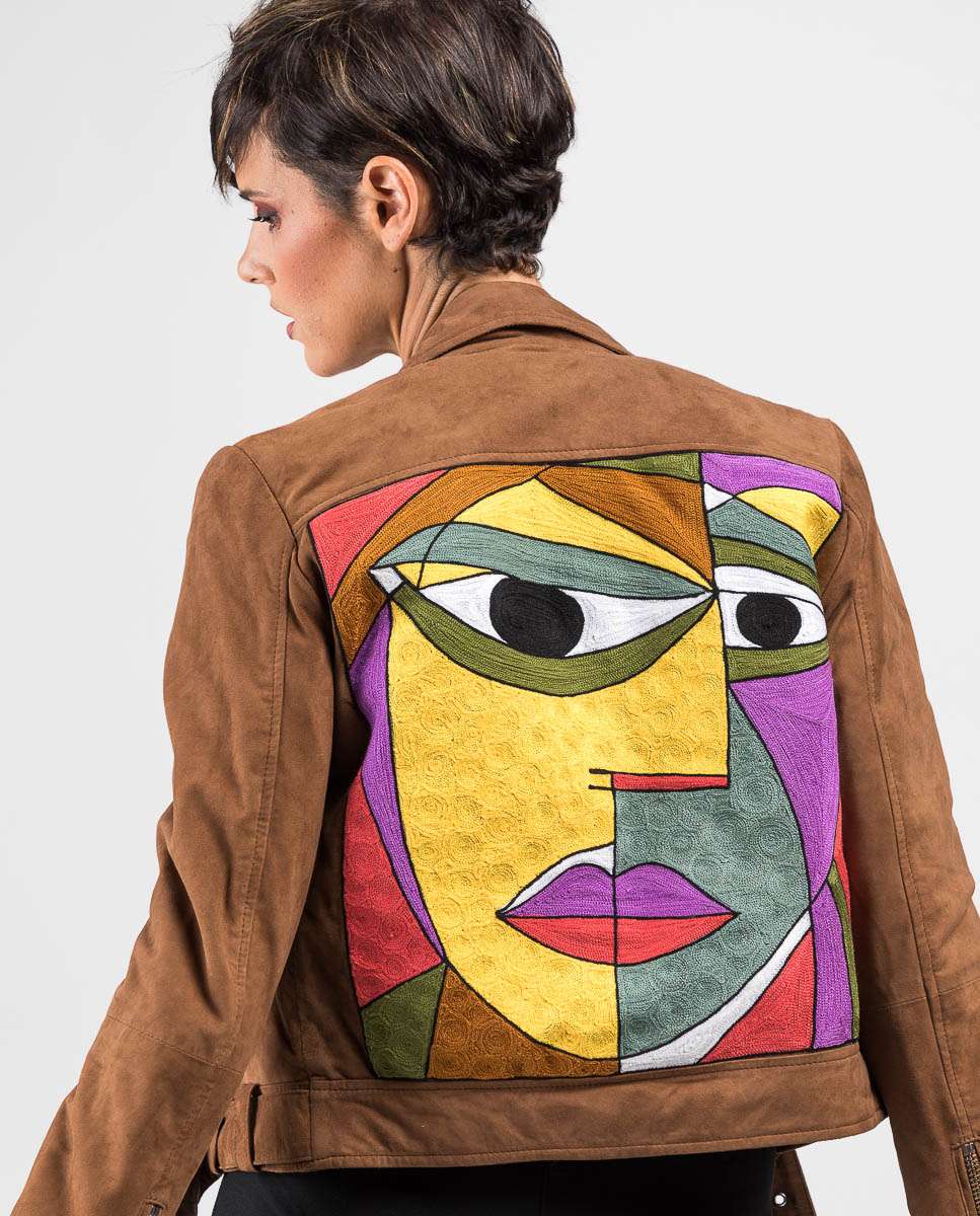 Cazadora de mujer de ante con estampado trasero - De la Roca - Marrón Marrón-3