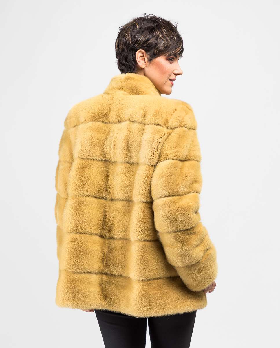 Chaqueta de pelo de mujer de visón con cuello levantado - De la Roca - Amarillo Amarillo-2