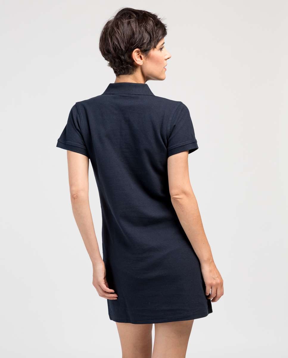 Vestido corto de piqué con cuello polo de manga corta - De la Roca - Azul marino Azul marino-3