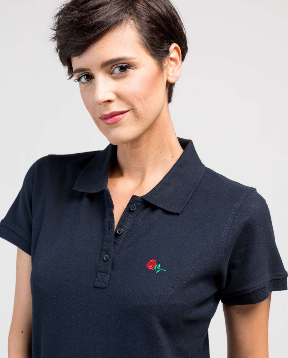 Vestido corto de piqué con cuello polo de manga corta - De la Roca - Azul marino Azul marino-4