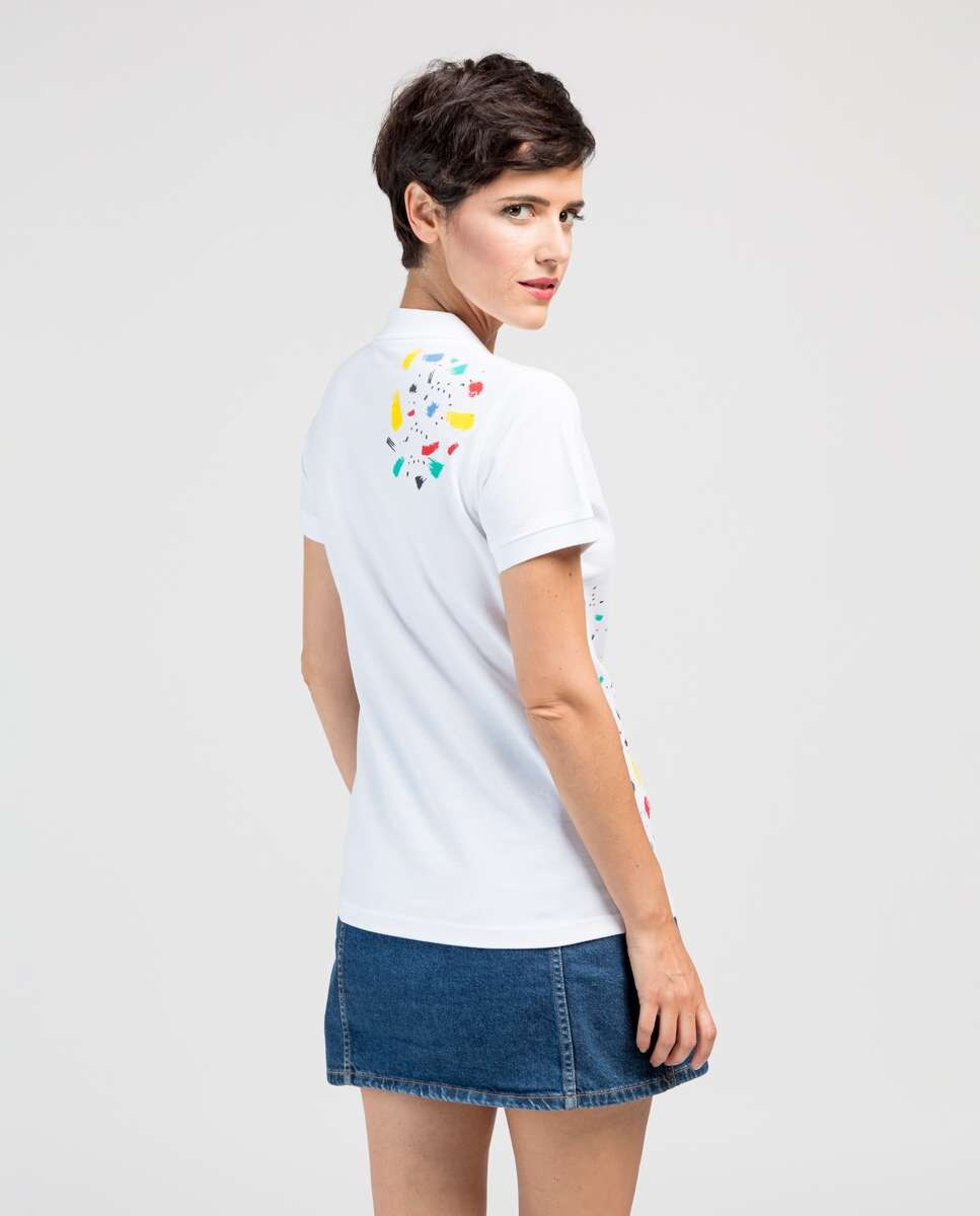 Polo de mujer de piqué con estampado de colores - De la Roca - Blanco Blanco-2