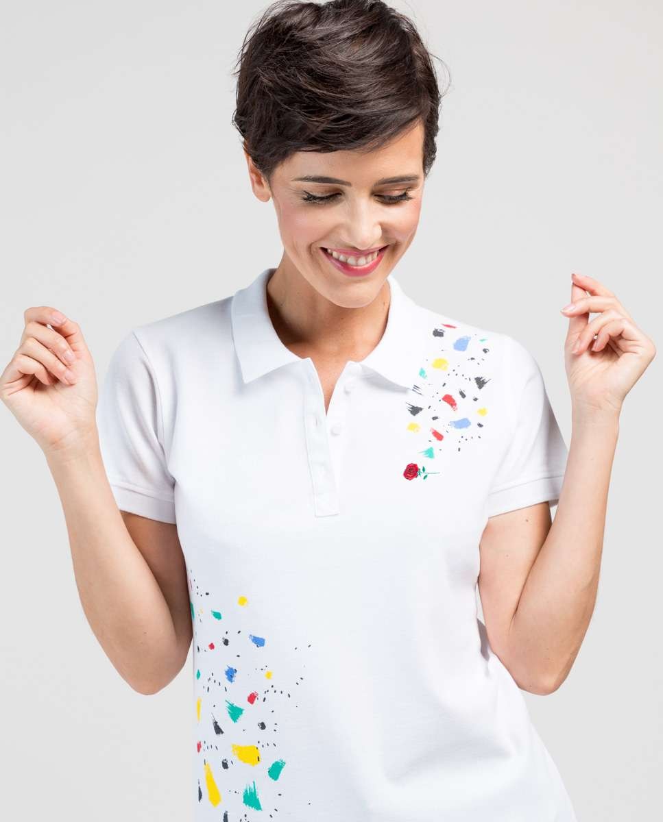 Polo de mujer de piqué con estampado de colores - De la Roca - Blanco Blanco-3