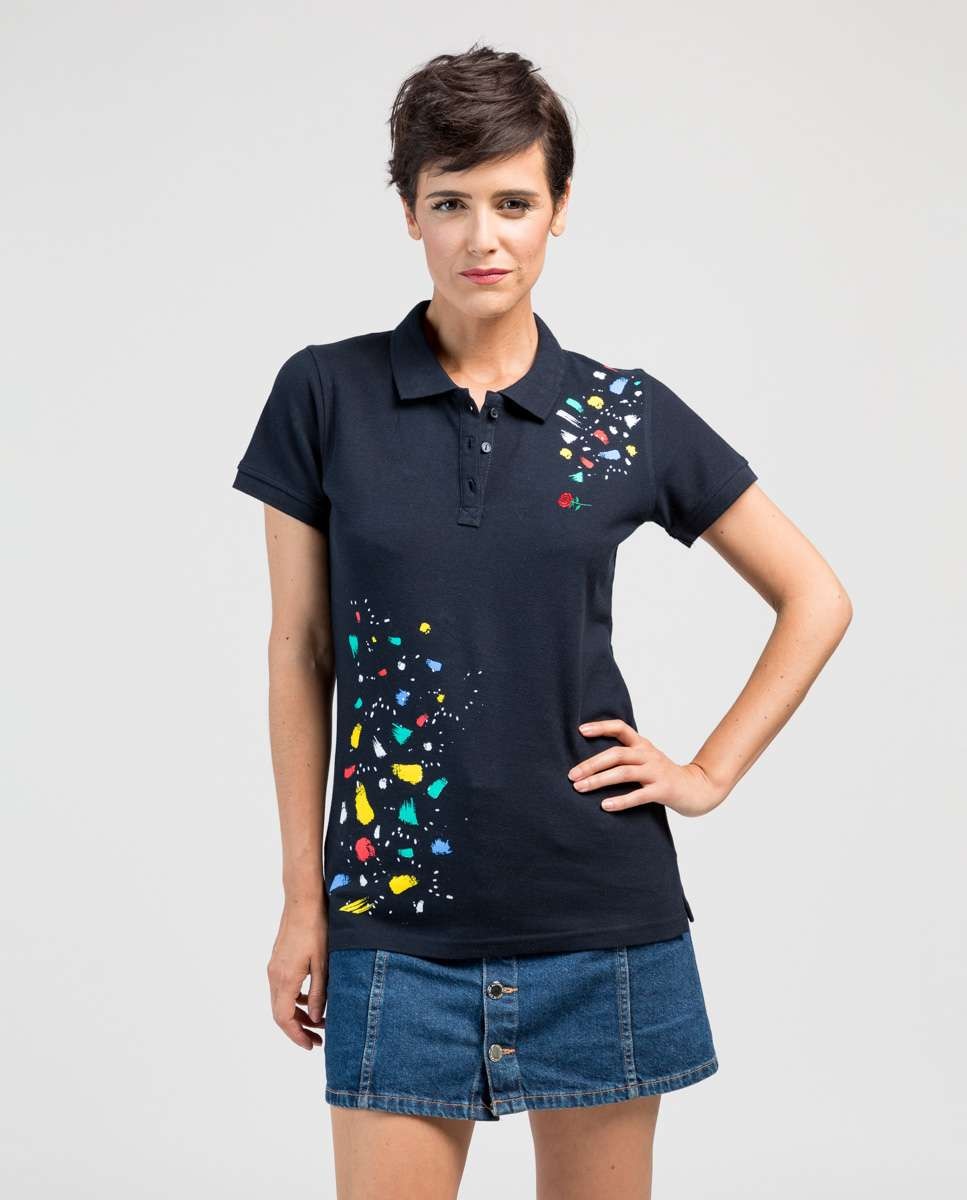 Polo de mujer de piqué con estampado de colores - De la Roca - Azul oscuro Azul oscuro-1