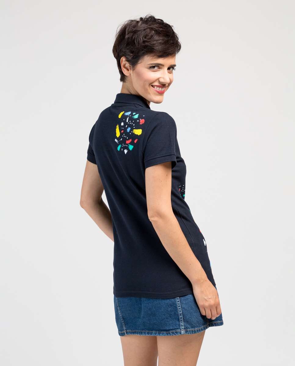 Polo de mujer de piqué con estampado de colores - De la Roca - Azul oscuro Azul oscuro-2