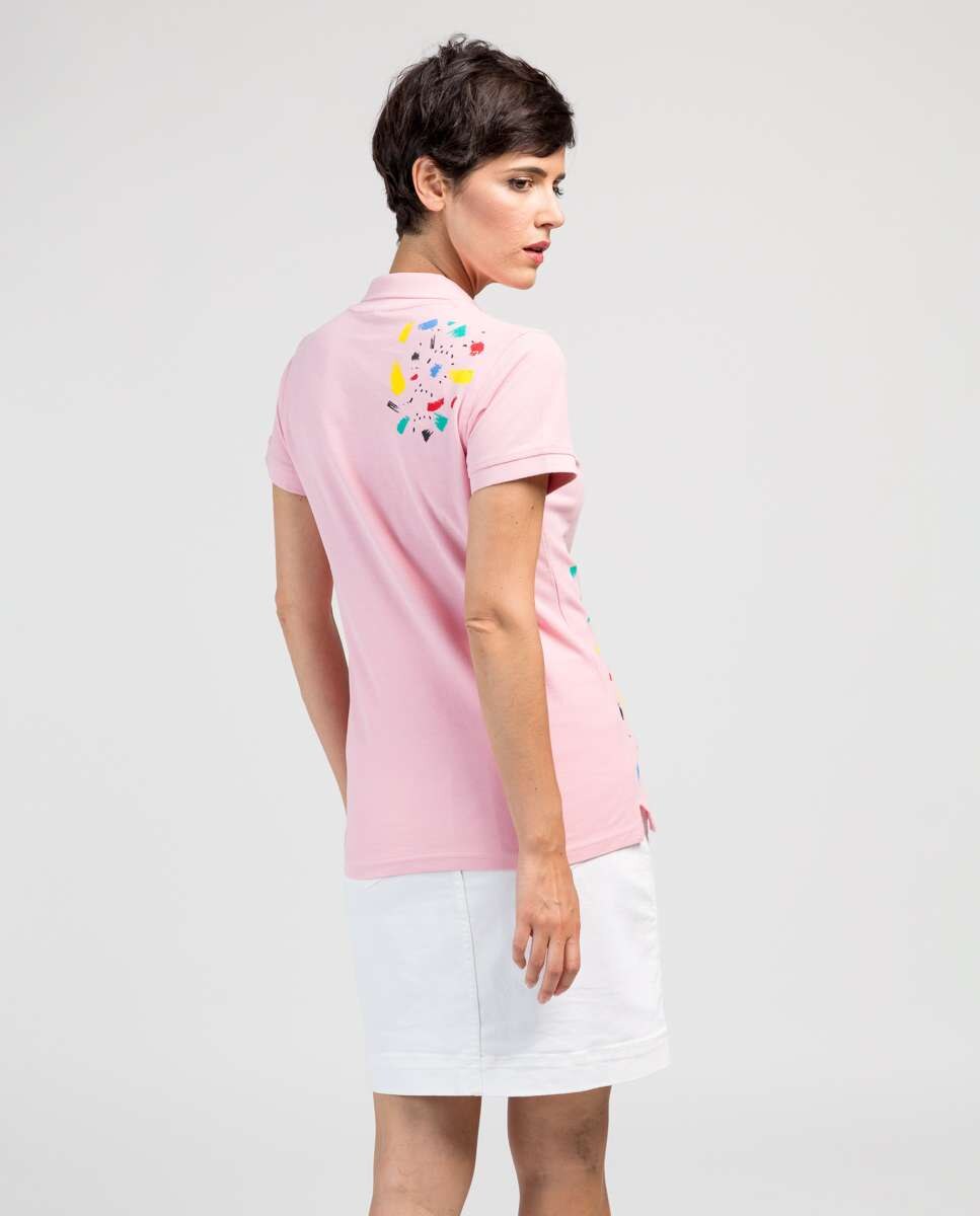 Polo de mujer de piqué con estampado de colores - De la Roca - Rosa claro Rosa claro-2
