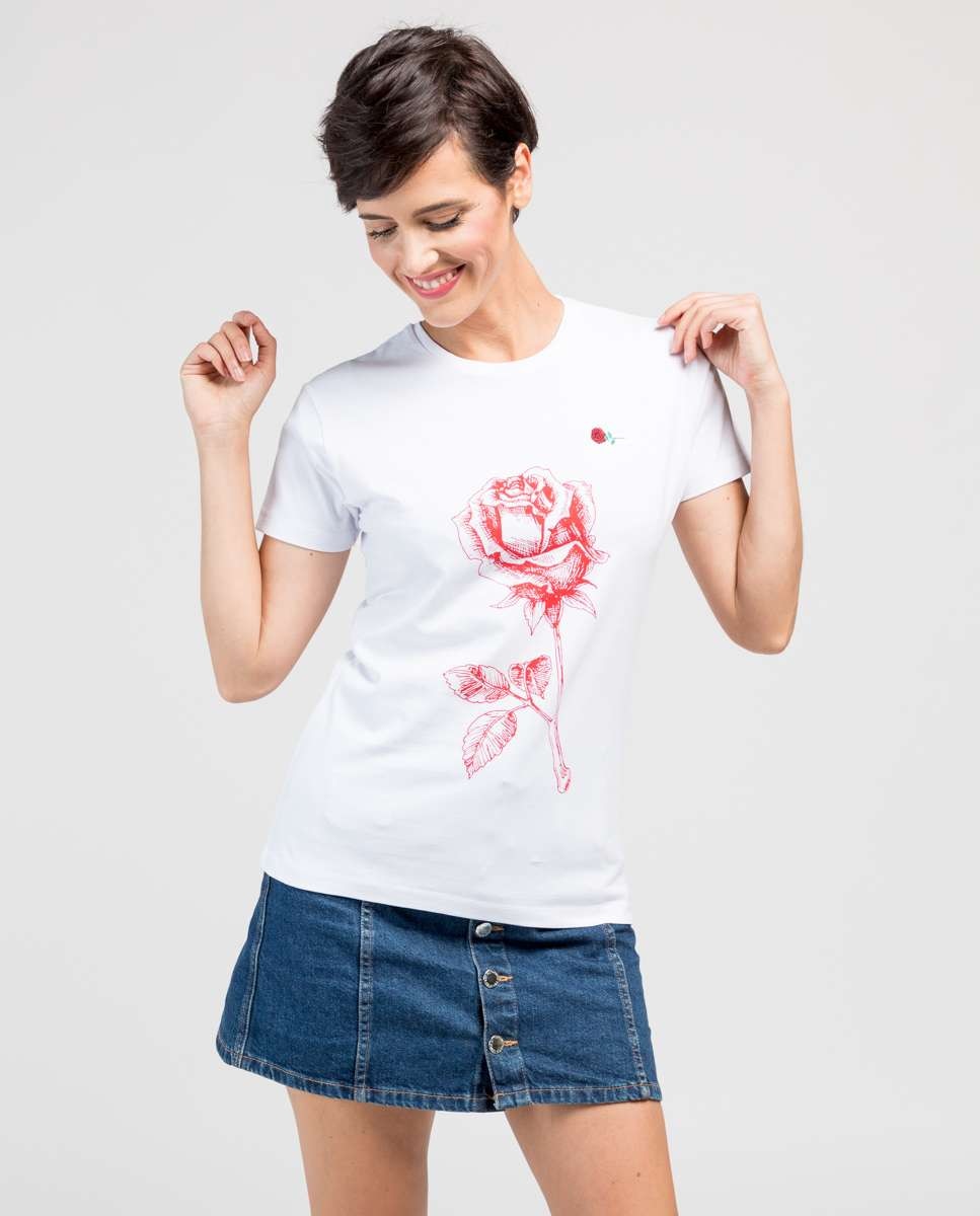 Camiseta de mujer de manga corta con dibujo frontal - De la Roca - Blanco Blanco-1