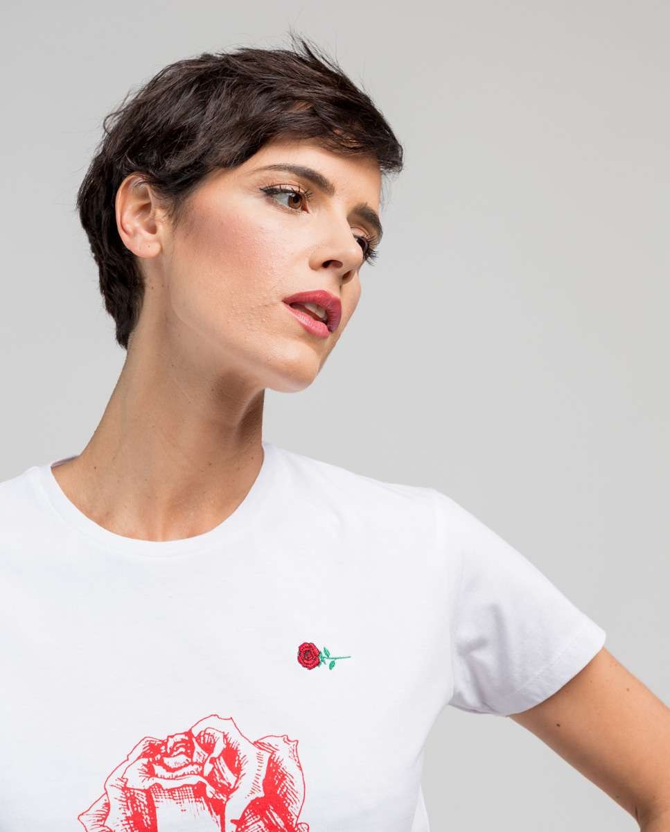 Camiseta de mujer de manga corta con dibujo frontal - De la Roca - Blanco Blanco-3