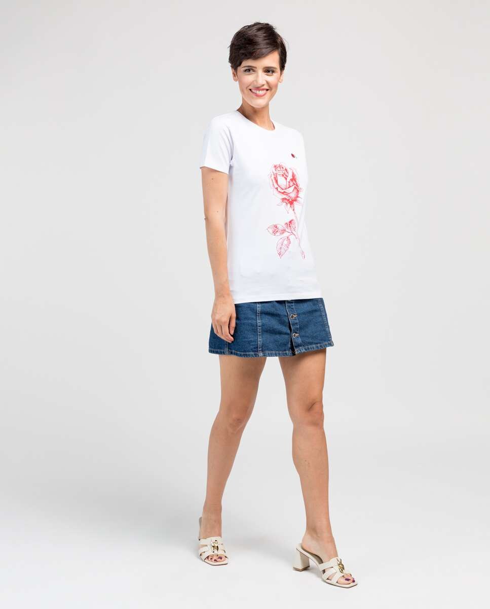 Camiseta de mujer de manga corta con dibujo frontal - De la Roca - Blanco Blanco-4