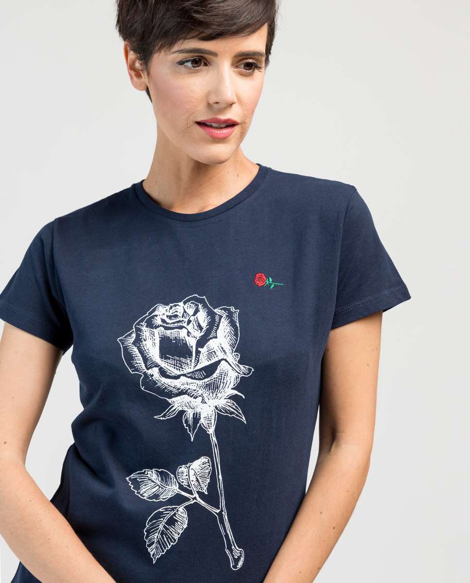 Camiseta de mujer de manga corta con dibujo frontal - De la Roca - Azul marino Azul marino-3