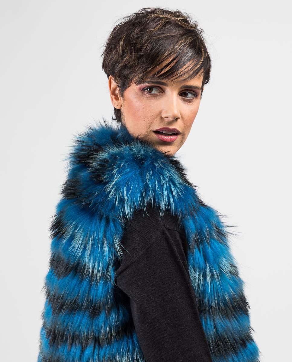 Chaleco de pelo de mujer de mapache finlandés - De la Roca - Azul / Negro Azul / Negro-3