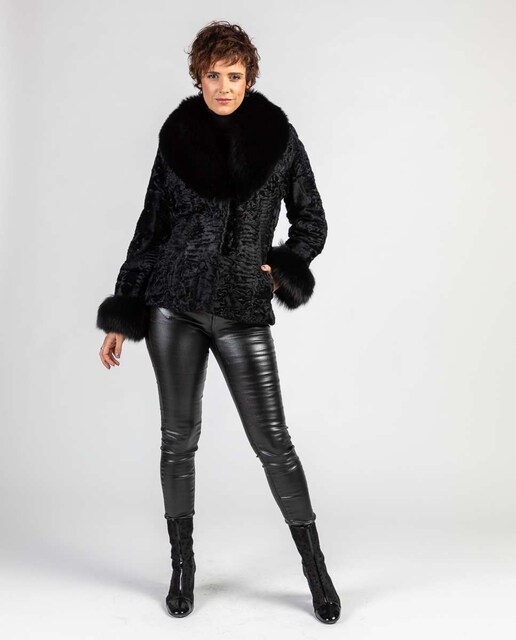 Imagen 0 de Chaqueta de pelo de mujer de astracán y zorro