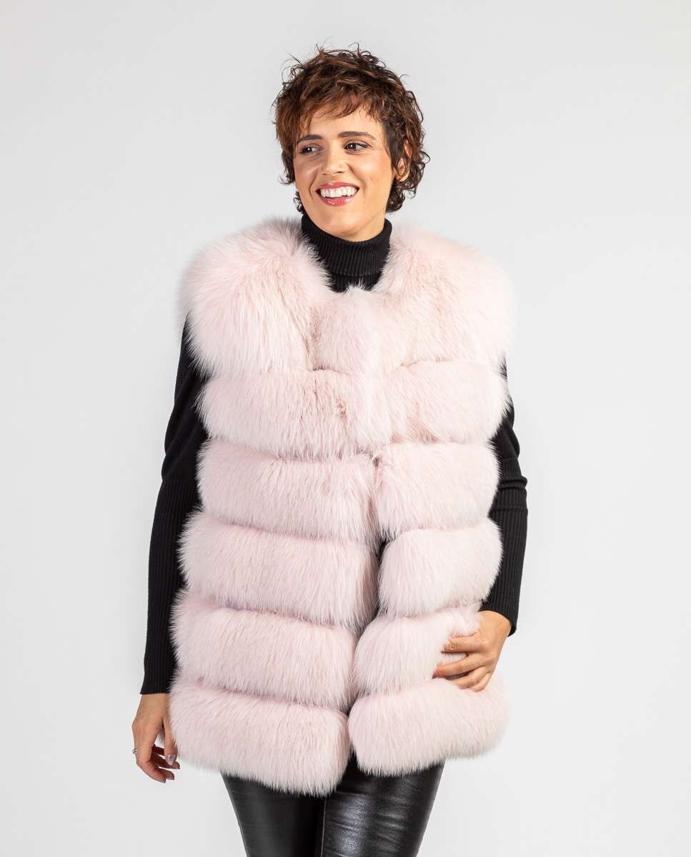 Chaleco de pelo de mujer de zorro en horizontal - De la Roca - Rosa claro Rosa claro-1