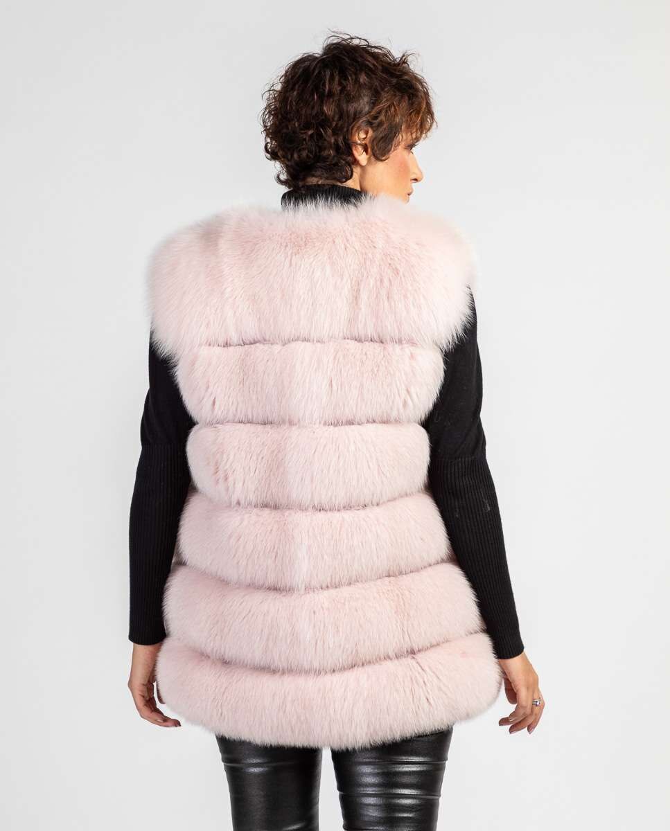 Chaleco de pelo de mujer de zorro en horizontal - De la Roca - Rosa claro Rosa claro-2