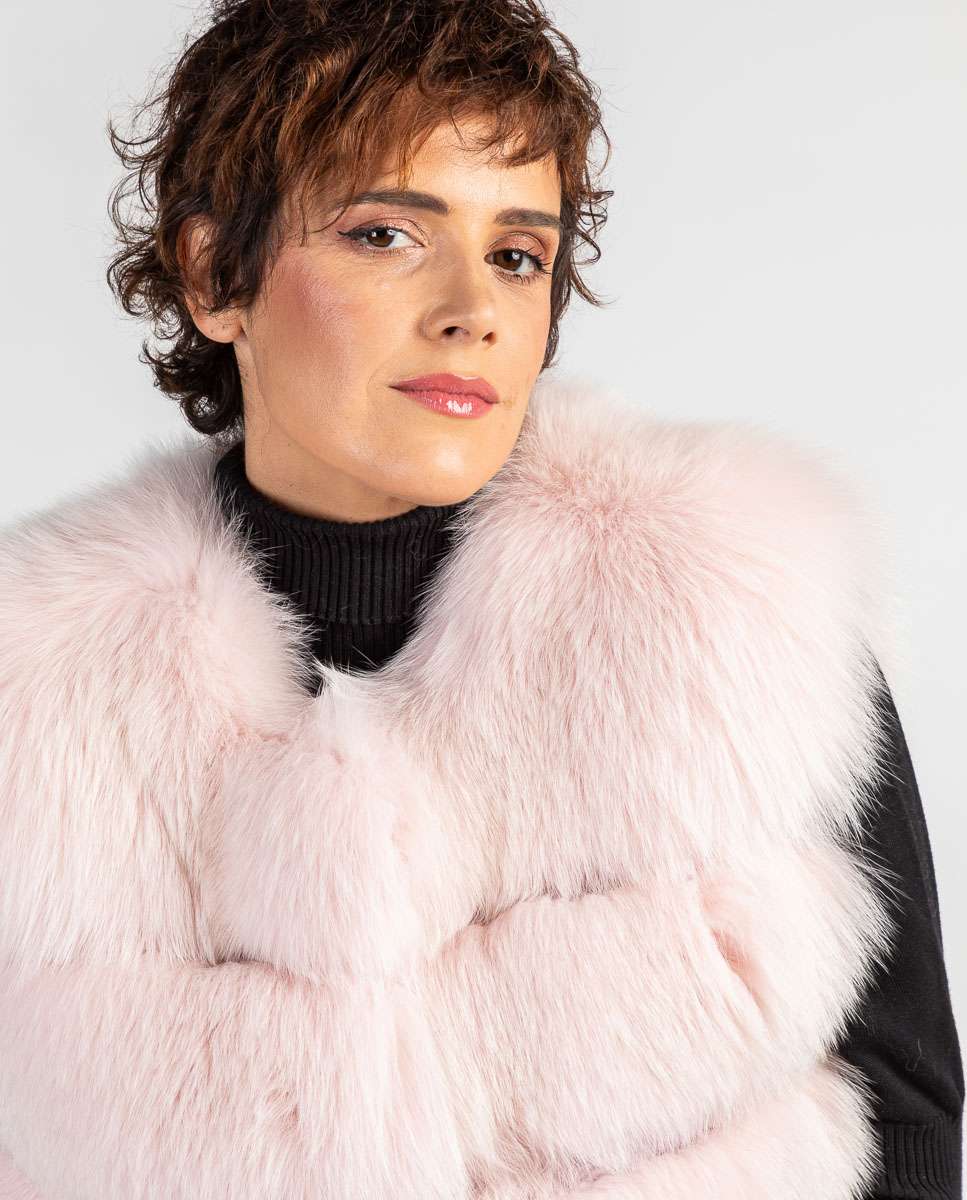 Chaleco de pelo de mujer de zorro en horizontal - De la Roca - Rosa claro Rosa claro-3