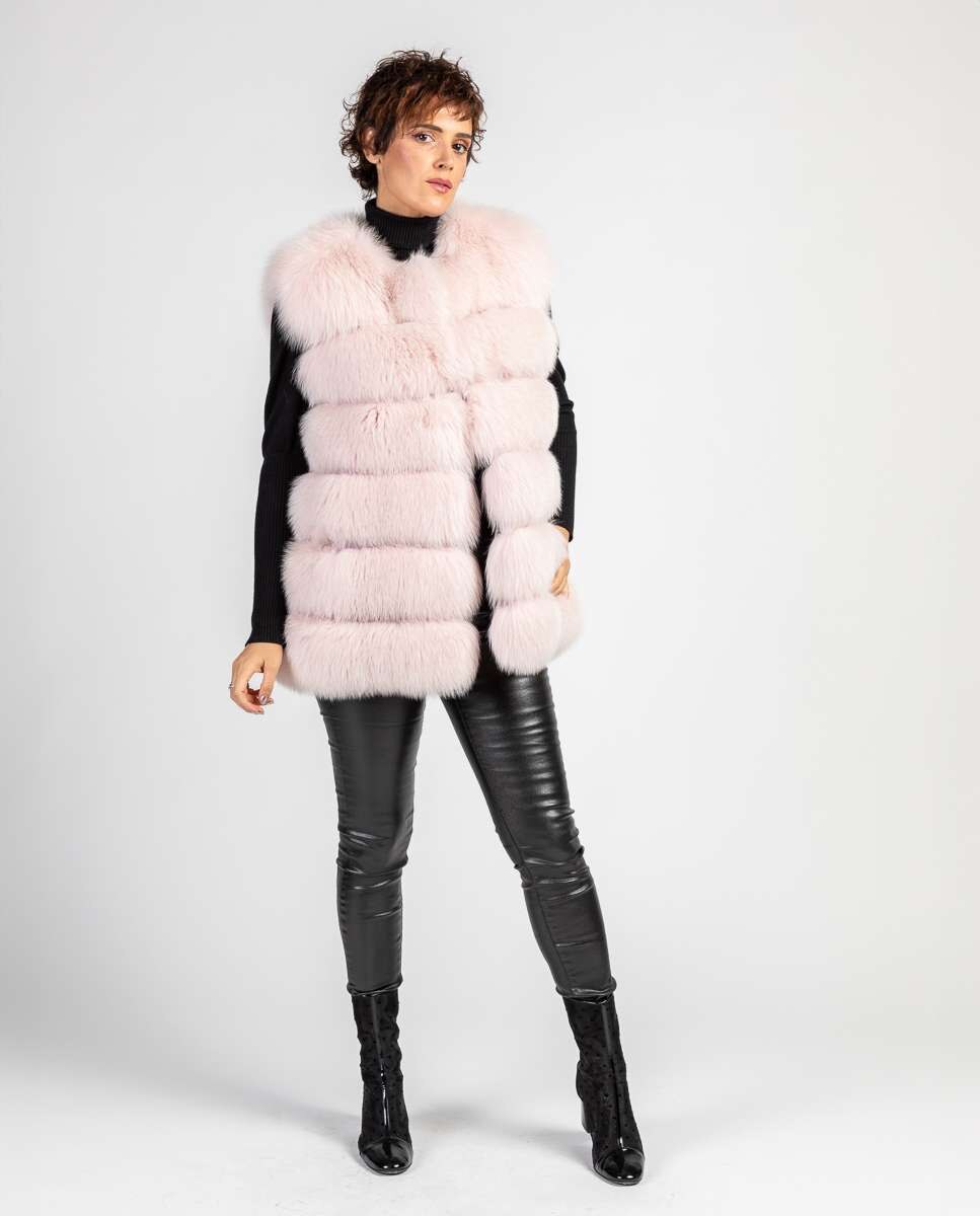 Chaleco de pelo de mujer de zorro en horizontal - De la Roca - Rosa claro Rosa claro-4