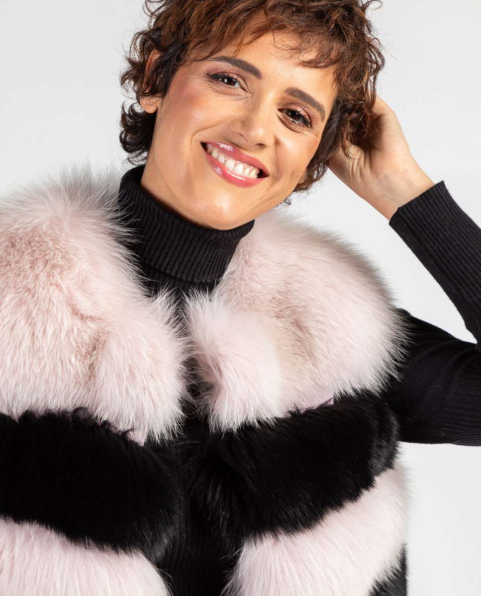 Chaleco de pelo de mujer de zorro en horizontal - De la Roca - Negro / Rosa Negro / Rosa-3