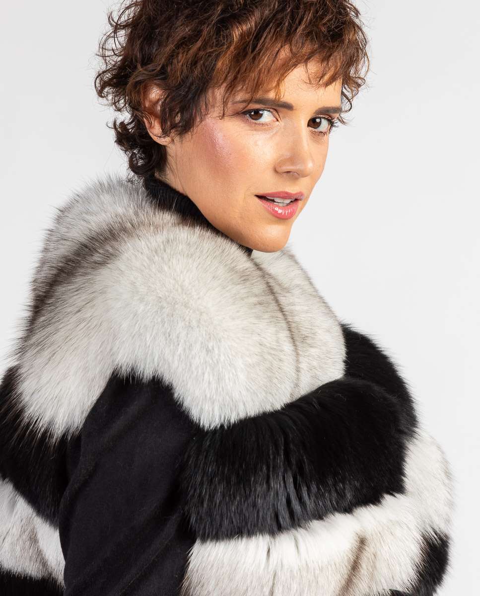 Chaleco de pelo de mujer de zorro en horizontal - De la Roca - Gris / Negro Gris / Negro-3