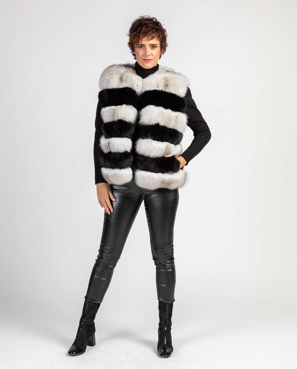 Chaleco de pelo de mujer de zorro en horizontal - De la Roca - Gris / Negro Gris / Negro-4