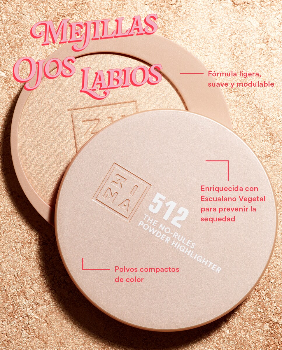 Polvo iluminador 3 en 1 para ojos, labios y mejillas The No-Rules Powder Highlighter 3INA 512-3