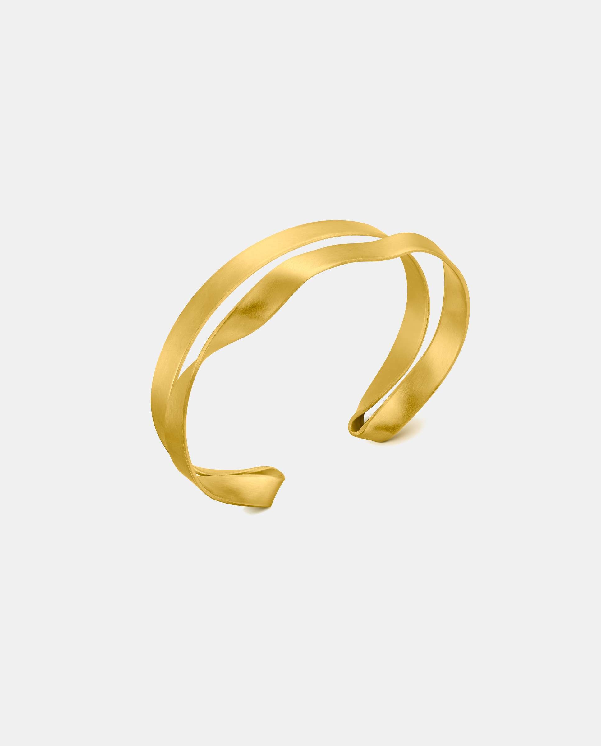 Imagen 0 de Pulsera abierta y rígida Oceanica de metal mate bañado en oro de 24 K Dorado