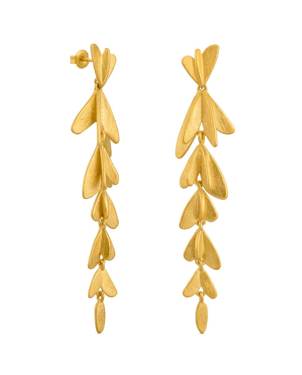 Imagen 0 de Pendientes largos en metal mate bañados en oro de 24 K Oro