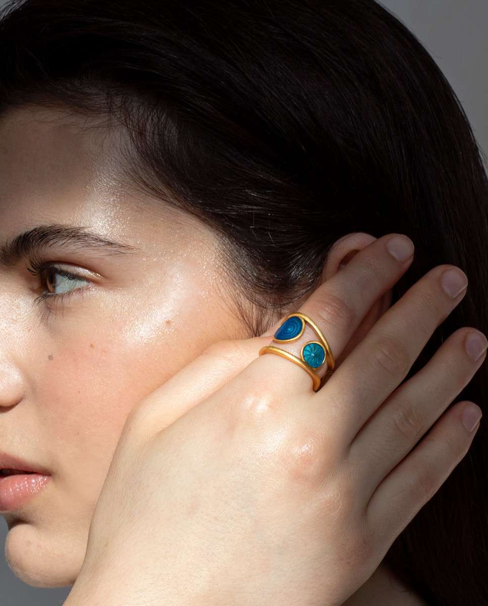 Anillo dorado gaudí jewelry cibas - Joidart - Azul Azul-2