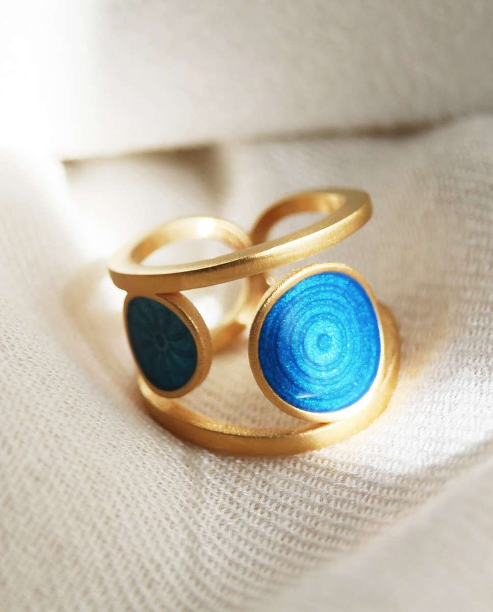 Anillo dorado gaudí jewelry cibas - Joidart - Azul Azul-3
